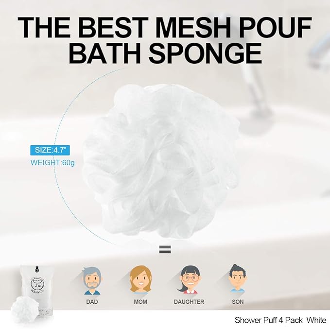 Loofah Sponge Bath Sponge for Women Men 4 Pack - Image 4