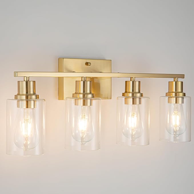 4-Lights Gold Bathroom Light Fixture, Brushed Brass Vanity Light by FILIMITIY