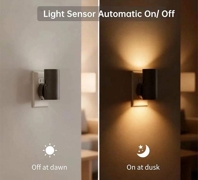 TSEXES 4 Pack LED Night Light Plug in, Dusk to Dawn Sensor, 5-300LM Adjustable - Image 2