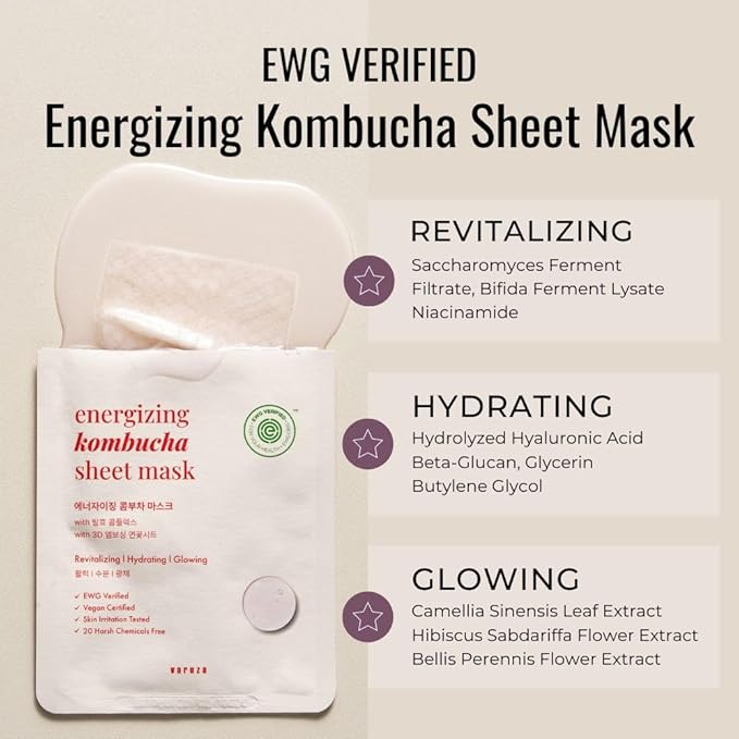 EWG Verified Kombucha Sheet Mask Lyocell 3D Snow Crystal Sheet Fermented Bifida - Image 2