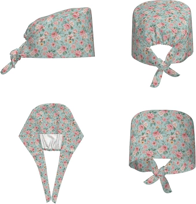 Scrub Cap for Women and Men Boho Black Leaf Pattern Adjustable Breathable - Image 2