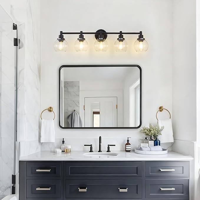 5-Light Bathroom Light Fixture Black Vanity Lights Over Mirror Modern Wall - Image 6