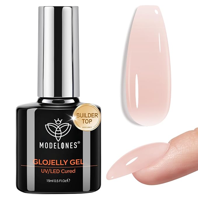 modelones Nude Builder Nail Gel Top Coat, 15 ML No Wipe Ultra Gloss Jelly Gel by MODELONES