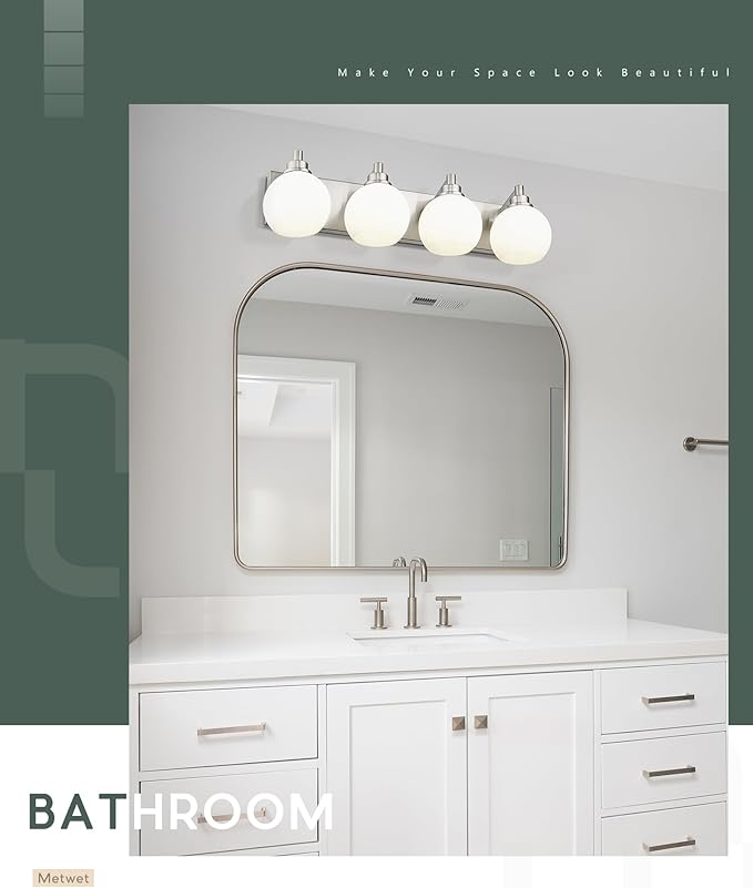 Bathroom Light Fixtures, 4 Light Brushed Nickel Vanity Light, 26 Inch Modern - Image 6
