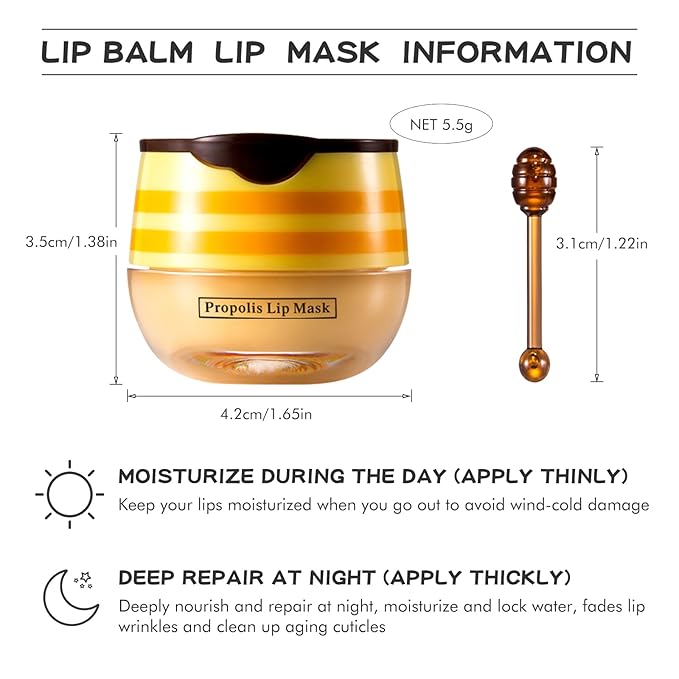 4 PCS Honey Lip Balm Pot, Honey & Strawberry & Watermelon & Apple Lime Lip Mask - Image 2