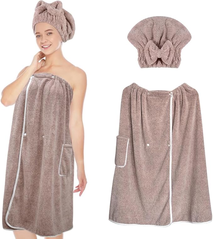 SUNLAND Microfiber Women Bath Towel Wrap and Hair Drying Towel Set, Adjustable by SUNLAND
