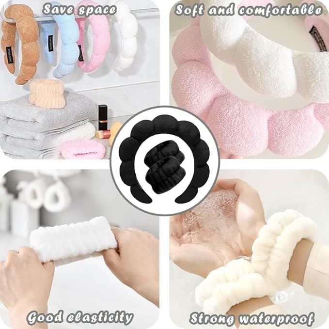 Spa Headbands for Washing Face Wristband Set Sponge Makeup Skincare Headband - Image 6
