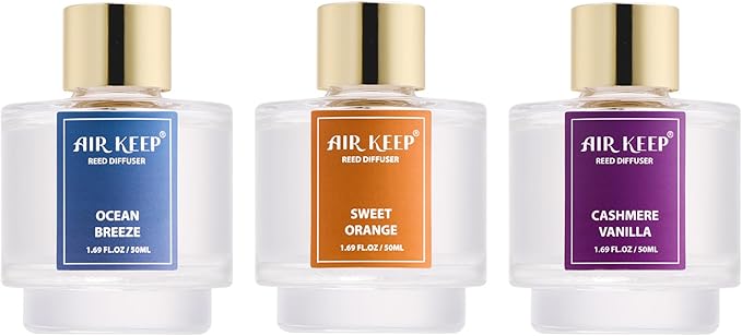 Airkeep Reed Diffuser Set of 3, Ocean Breeze Sweet Orange Cashmere Vanilla Oil - Image 8