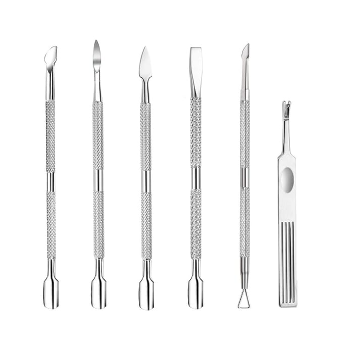 6PCS Cuticle Pusher Set, Stainless Steel Cuticle Remover Kit, Cutter and by Benbeno