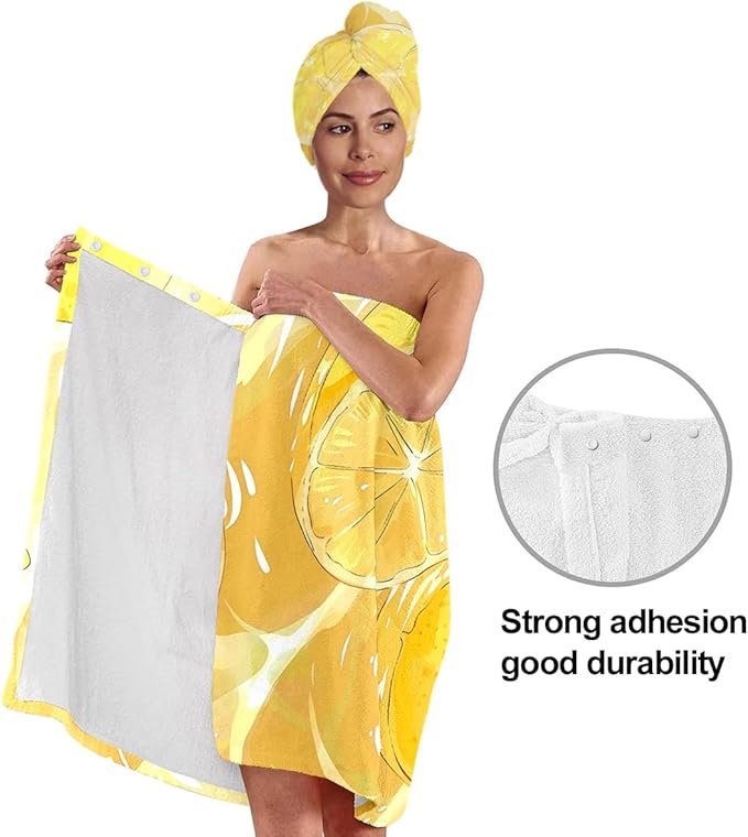 Women’s Citrus Lemon Bath Towel and Hair Wrap Set, Quick-Dry Soft Absorbent - Image 4