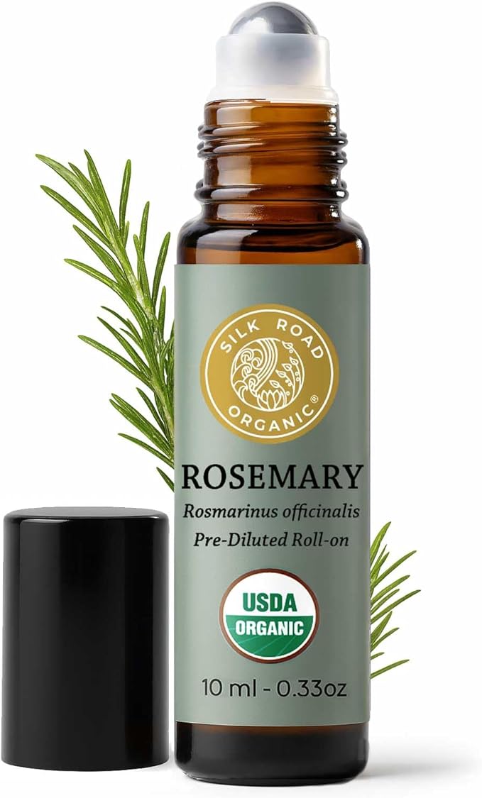 Silk Road Organic Rosemary Essential Oil & Jojoba Roll On, USDA Certified by SILKROADORGANIC
