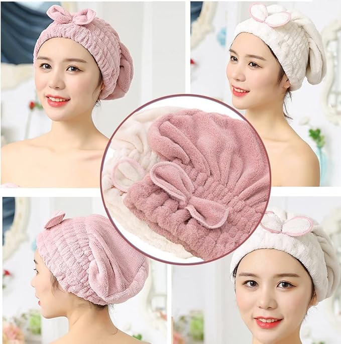 Jseng 2PC Microfiber Hair Drying Caps, Extrame Soft & Ultra Absorbent, Fast - Image 2