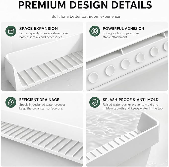 Bathtub Splash Guard for Tub Kids, Silicone Bath Toy Holder & Tub Side Tray - Image 6