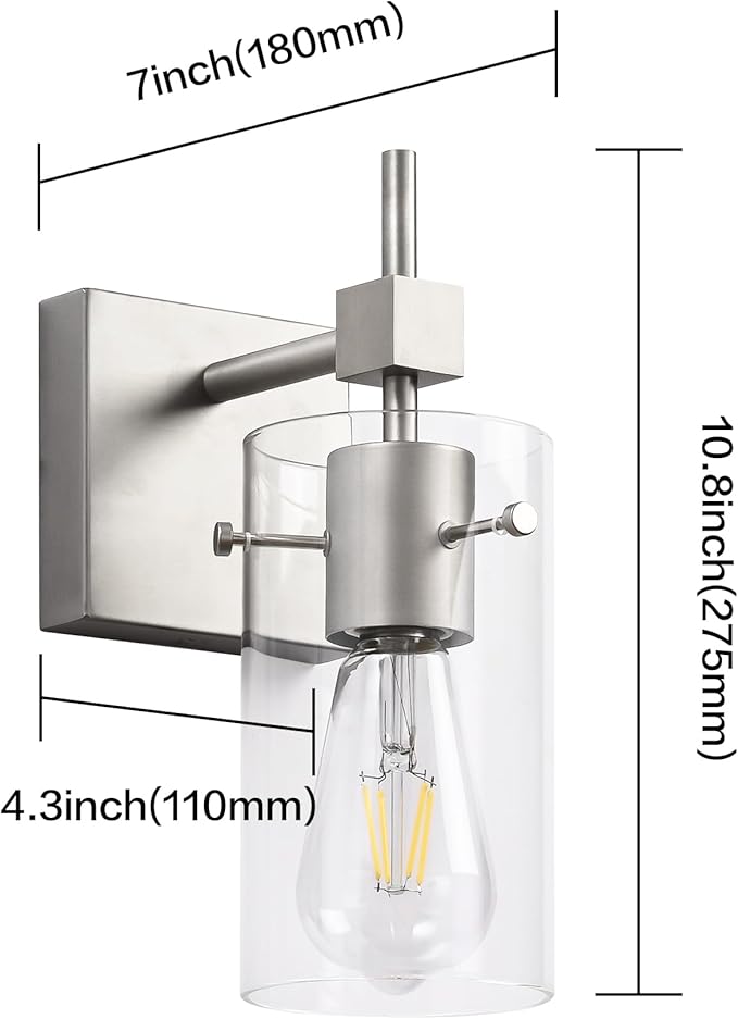 SOLFART 1 Light Vintage Vanity Light Brushed Nickel Bathroom Light Fixture Over - Image 4