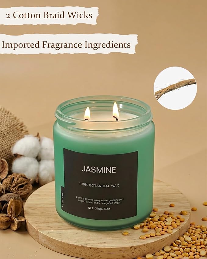 Jasmine Home Scented Candles, 13oz Organic Soy Wax, 76-Hour Clean Burning - Image 5