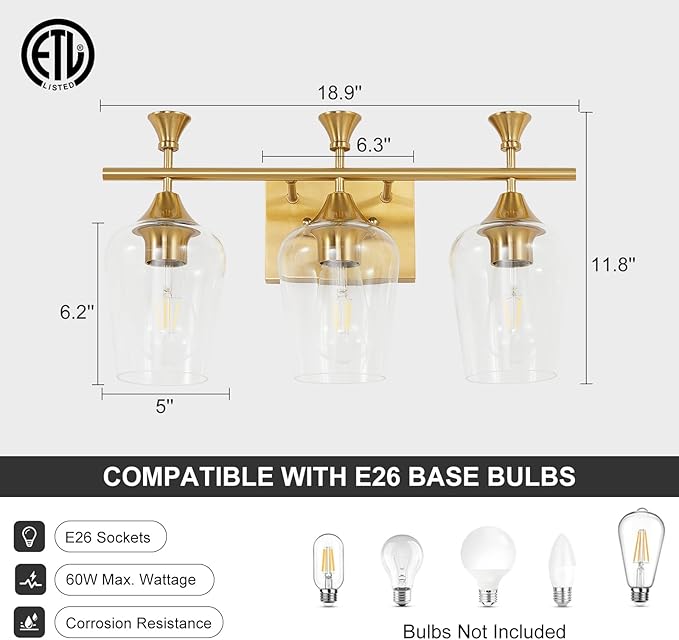 Bathroom Light Fixtures, Brushed Gold Vanity Lights - Image 5