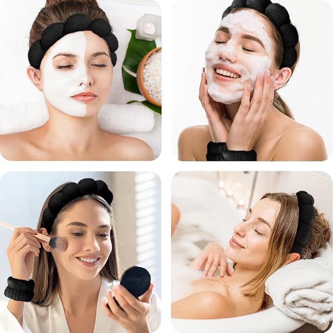 Spa Headbands for Washing Face Wristband Set Sponge Makeup Skincare Headband - Image 3