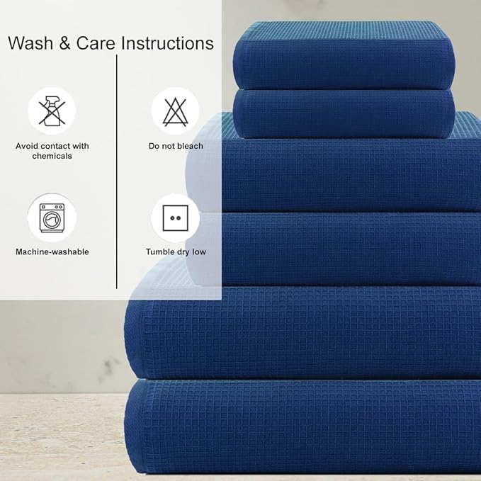 CASA COPENHAGEN Waffle 6Pcs 100% Egyptian Cotton Large Designer Towels Gift - Image 3