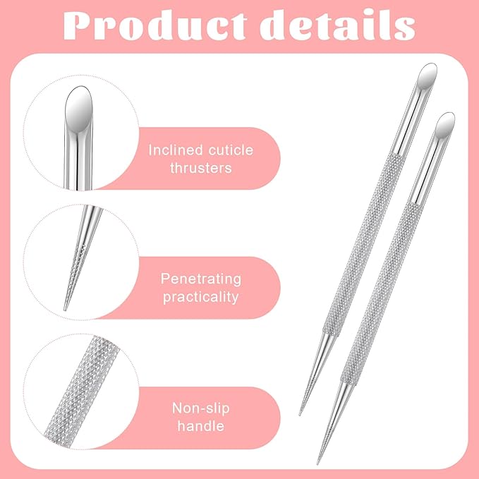 2 PCS Nail Cuticle Pusher Pen, Metal Double Ended Tools - Image 2