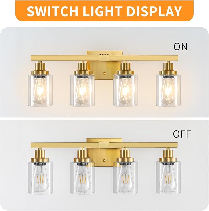 Bathroom Vanity Light, 4-Light Modern Matte Gold Wall Sconce Lighting - Image 5