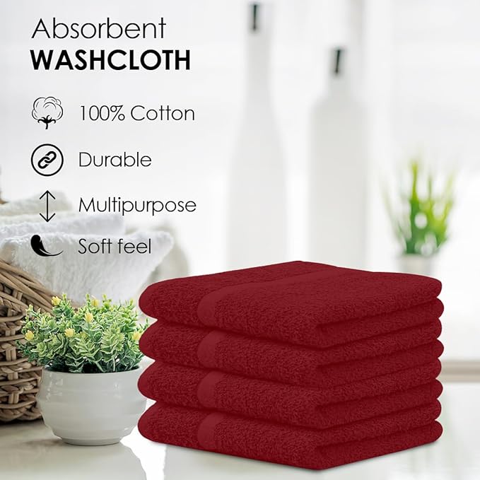 Avalon Towels Cotton Washcloths 24-Pack – 12 x 12 Inch Red Super Soft & - Image 6