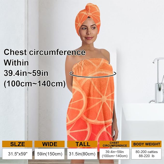 Women’s Citrus Towel Wrap and Hair Turban Set – Orange Fruit Bath Wrap Skirt - Image 3