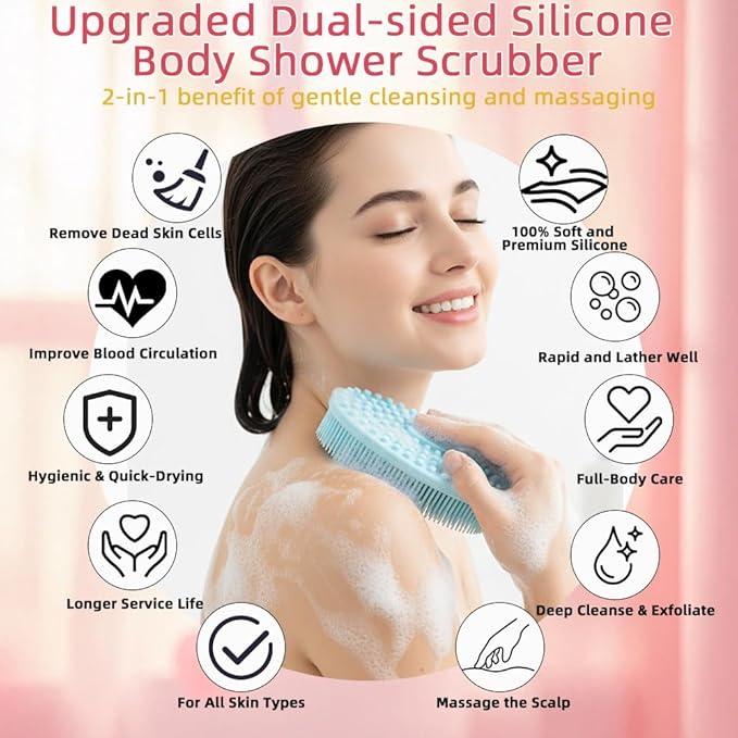 Silicone Body Scrubber 2 Pack Silicone Loofah Exfoliating Body Scrubber Soft - Image 2