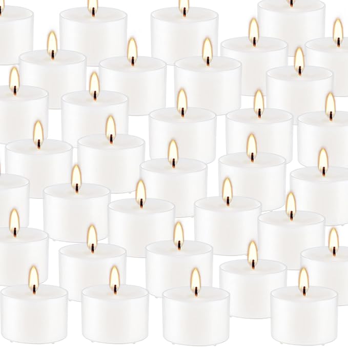 Set of 50 White Scented Tealight Candles Bulk, Vanilla Fragrance Wax - Image 3