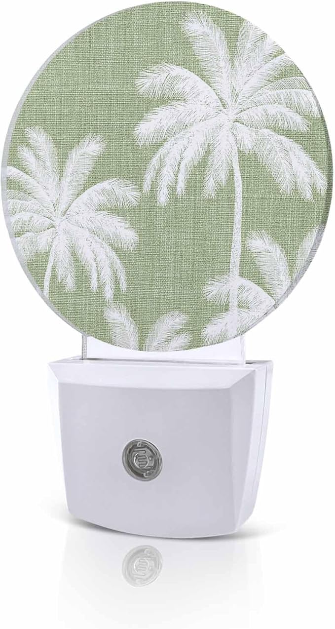 Night Lights Auto Sensor Tropical Palm Trees Night Light Olive Green Linen by Home+L6