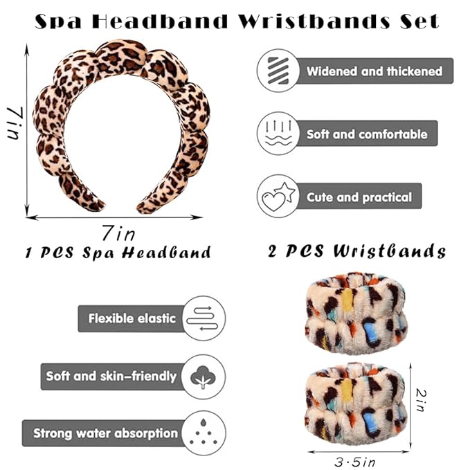 Spa Headbands for Washing Face Wristband Set Sponge Makeup Skincare Headband - Image 2