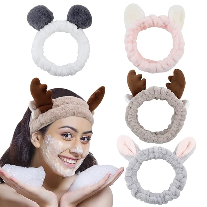 AHONEY Animals Ears Headbands, Cute Makeup Spa Fuzzy Skincare Headband - Image 6