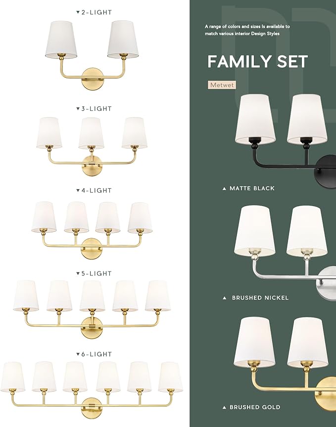 Bathroom Light Fixtures, 5 Light Brushed Gold Vanity Lights - Image 5