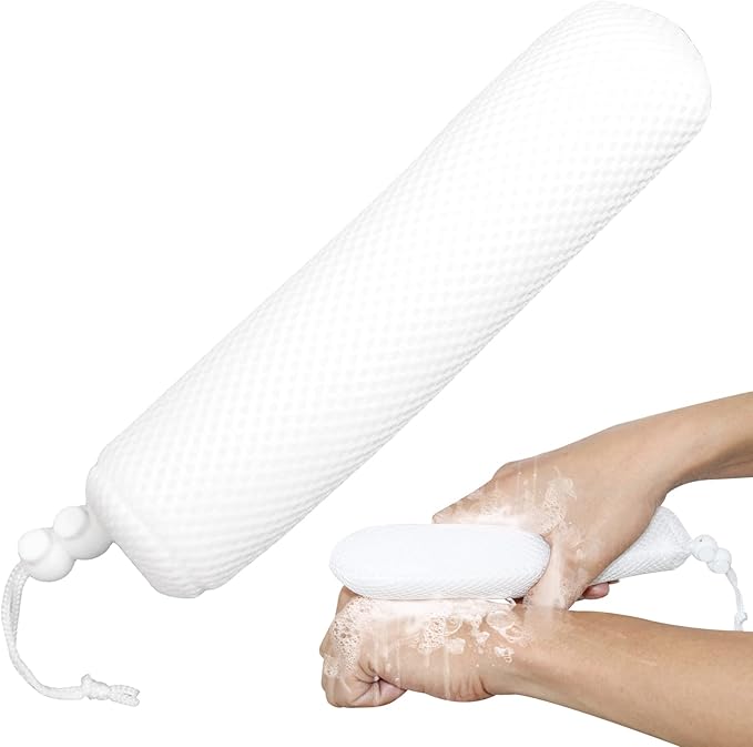 Bath Brush Head with Sponge, Back Scrubber Bath Mesh Bath Body Brush Head - Image 2