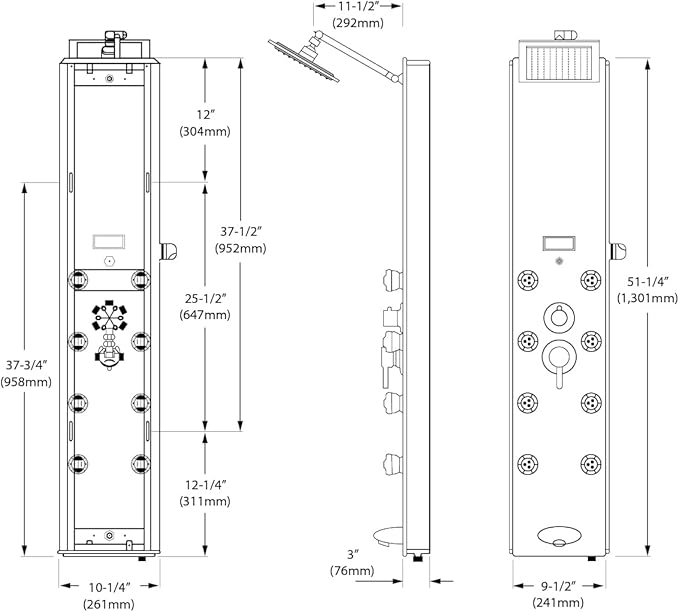 Blue Ocean 52" Aluminum SPA392B Shower Panel Tower System - Image 8