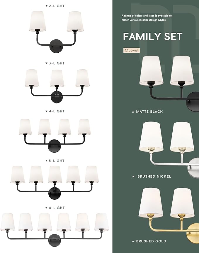 Bathroom Light Fixtures, 5 Light Matte Black Vanity Lights - Image 7
