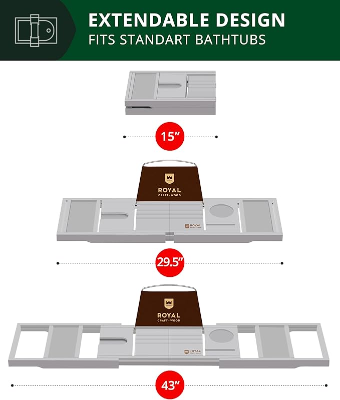 ROYAL CRAFT WOOD Premium Foldable Bathtub Tray Caddy - Image 3