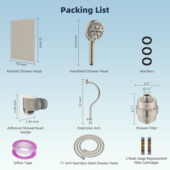 Hibbent All Metal 12'' Filtered Rainfall Shower Head Combo, High Pressure - Image 8