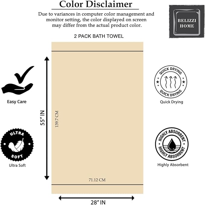 BELIZZI HOME 2 Pack Oversized Cotton Bath Towels, 28x55 inches - Image 7