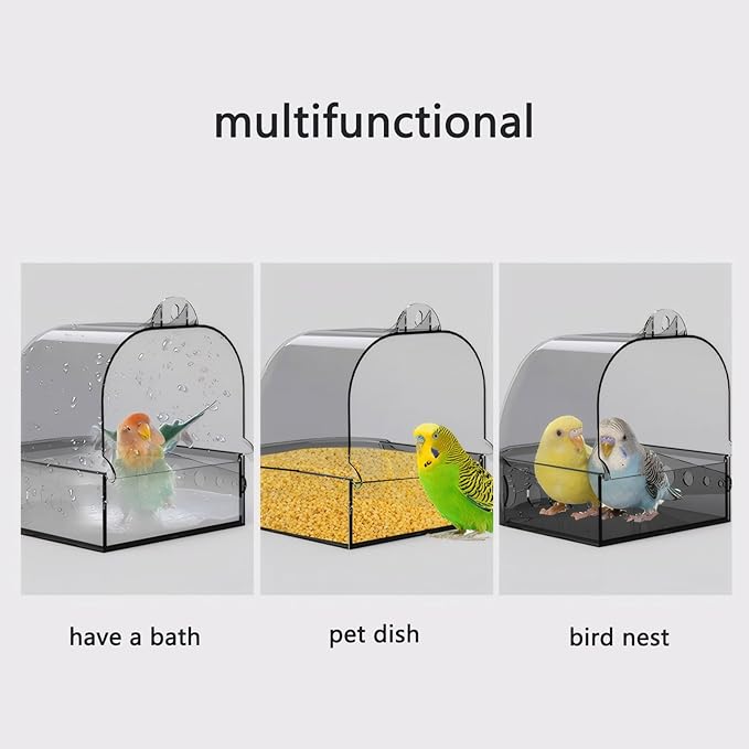 Bird Bath for Cage with Pull-Out Drawer, No-Mess Enclosed Tub for Budgie - Image 3