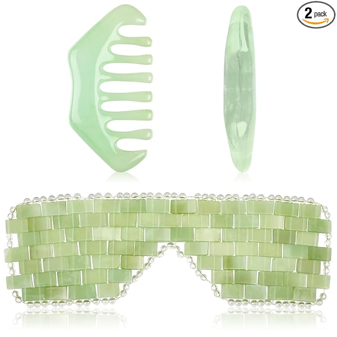 Hercicy 2 Pcs Jade Eye Mask and Hair Comb Set Green Jade Stone Eye Mask White by Hercicy