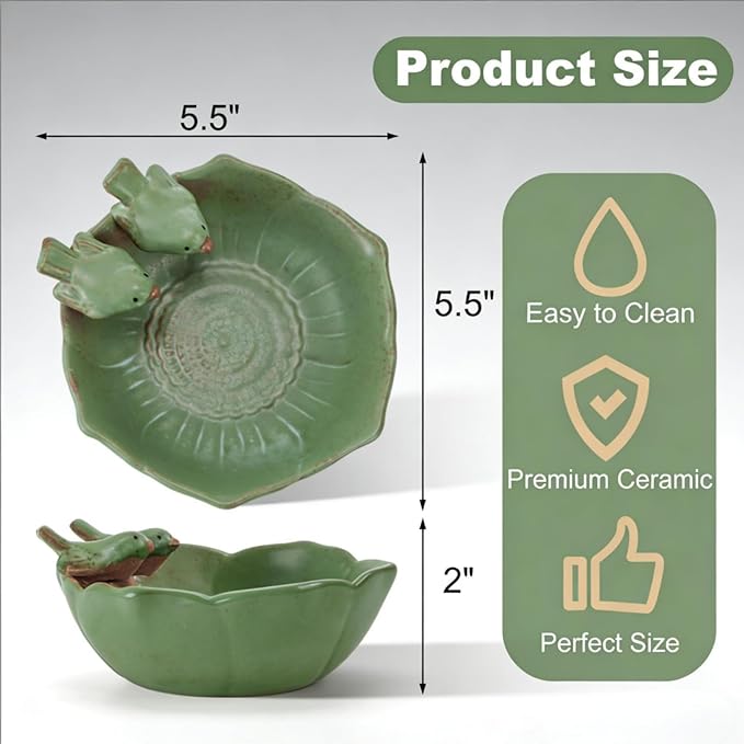 2 Pack Ceramic Bird Bath for Outdoors, 5.5" Ground Birds Bath Bowl for Outside - Image 2
