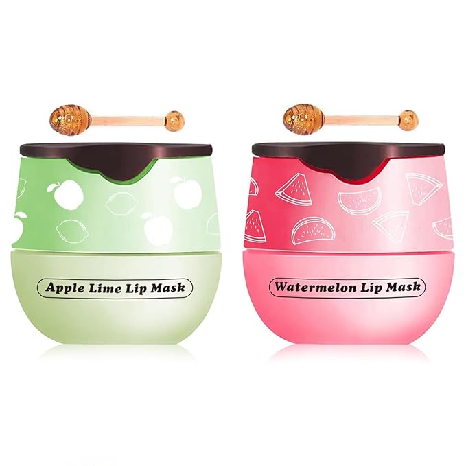 2 Packs Apple & Watermelon Lip Balm Honey Pot, Vitamin E Lip Masks & by Alisesun