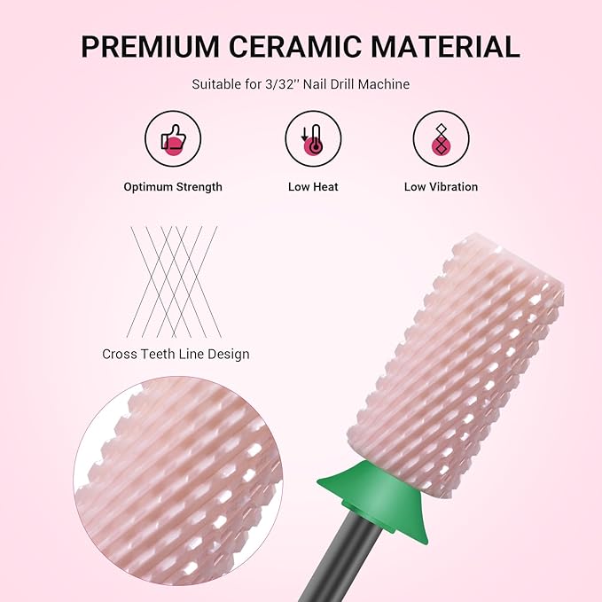 MelodySusie Ceramic Nail Drill Bits, 3/32'' Chamfer Flat Top Large Barrel Bits - Image 2