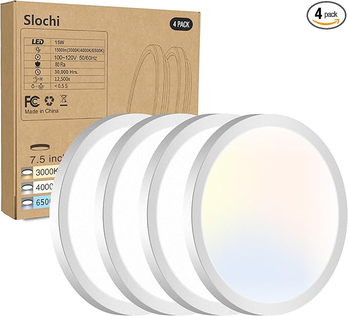 4PACK LED Flush Mount Ceiling Light Fixture, 3000K-4000K-6500K & 100W by CeilingLights