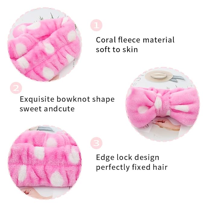WHAVEL 6 Pack Pink Spa Headband Makeup Soft Skincare Shower Headbands Fluffy - Image 6
