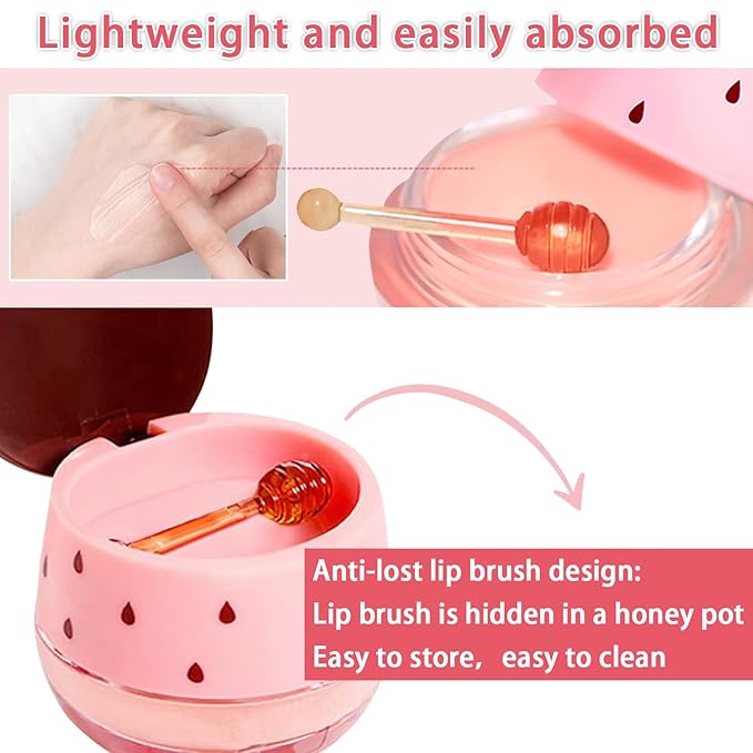 3 PCS Bee Lip Balm Honey Pot, Watermelon & Cherry & Strawberry Lip Mask - Image 6