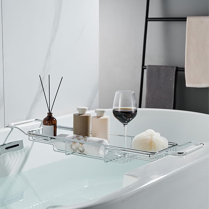 Stainless Steel Bathtub Caddy Tray, Expandable Bath Tub Tray Table, Adjustable - Image 3