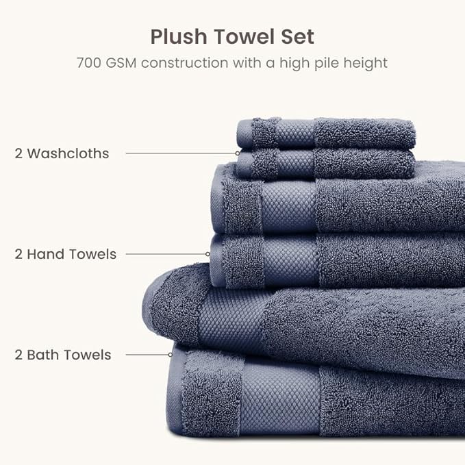BIOWEAVES 100% Organic Cotton 6-Piece Luxury Bathroom Towels Set GOTS Certified - Image 3