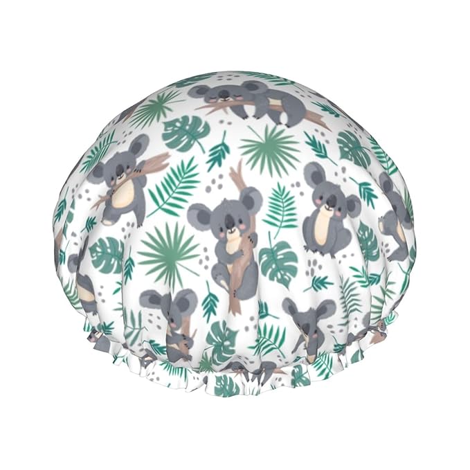 Funny Koala Shower Cap For Women Reusable Waterproof Double Layers Bath Cap by YUZEKABZ