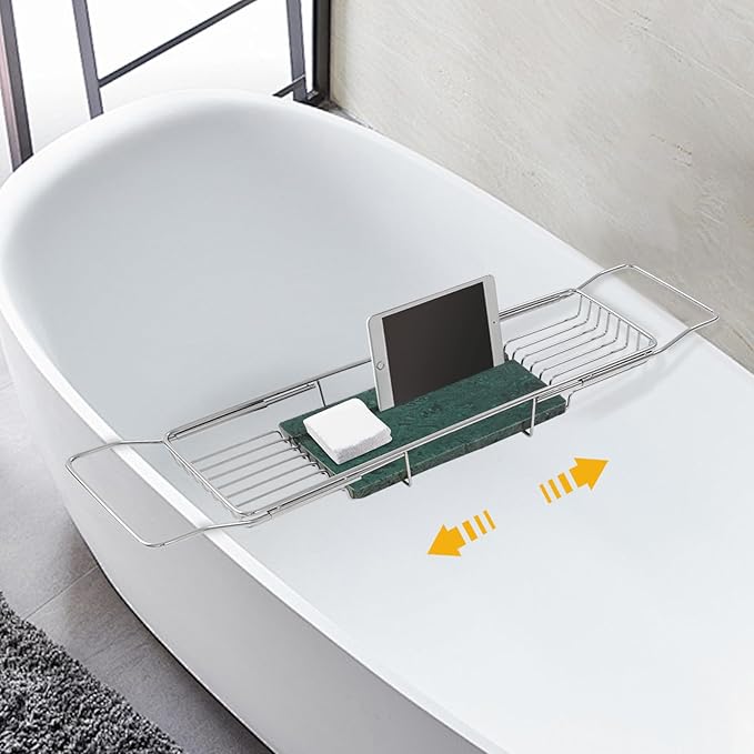 Stainless Steel Bathtub Tray, Expandable Marble Bath Tray - Image 5